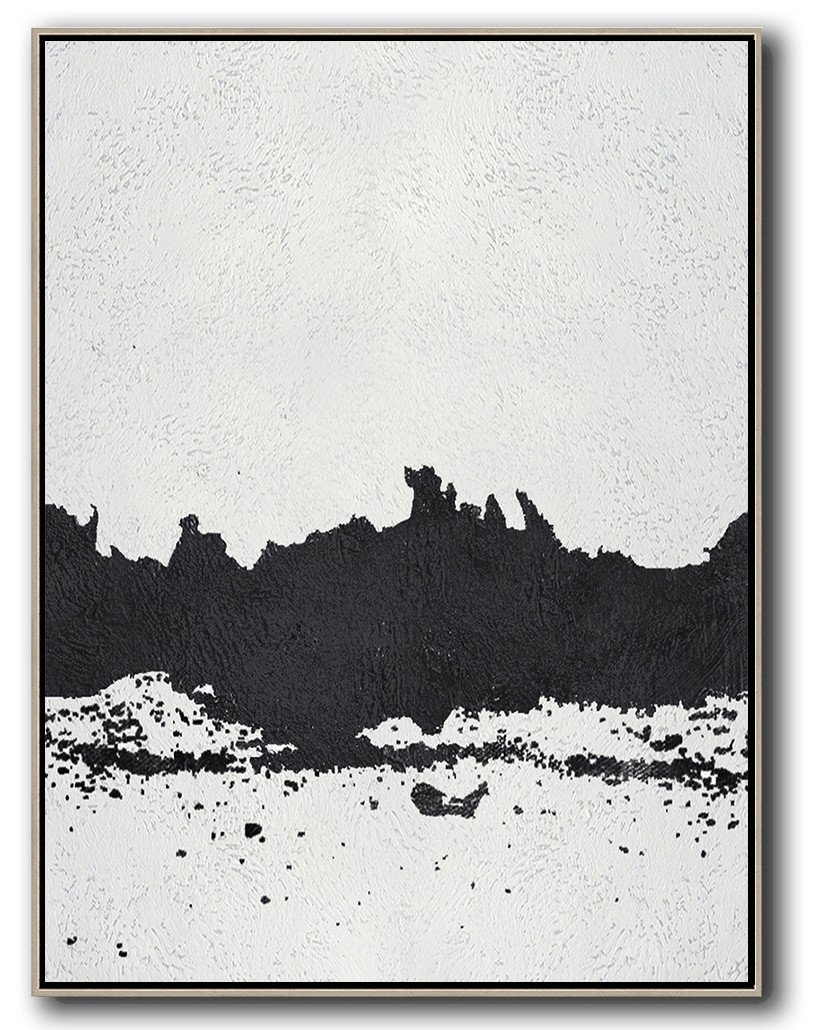 Hand-Painted Black And White Minimal Painting On Canvas - Get Canvas Prints Double Room Large